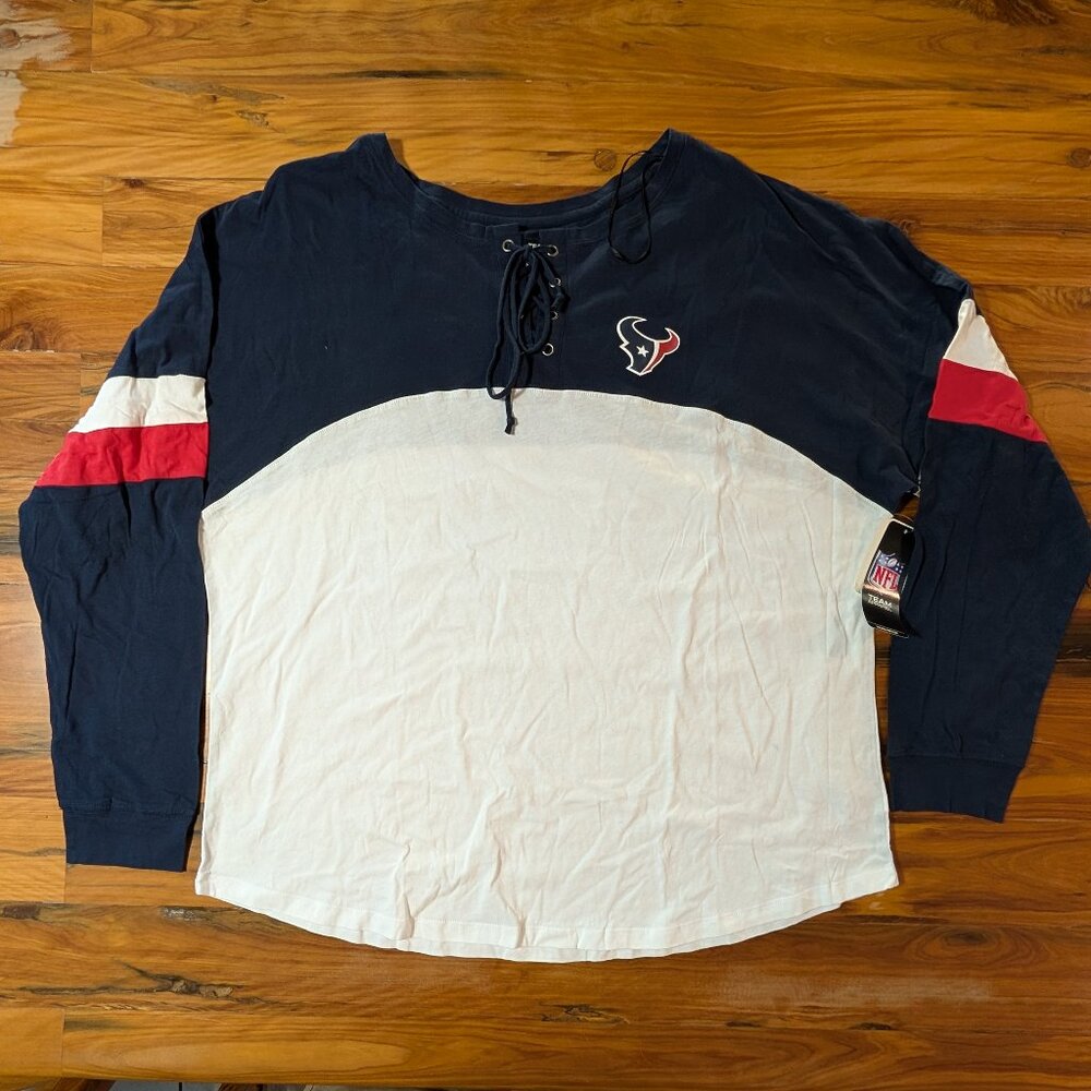 NWT NFL Team Houston Texans Women's Blue and White Lace-up T-Shirt 2XL (XXL)